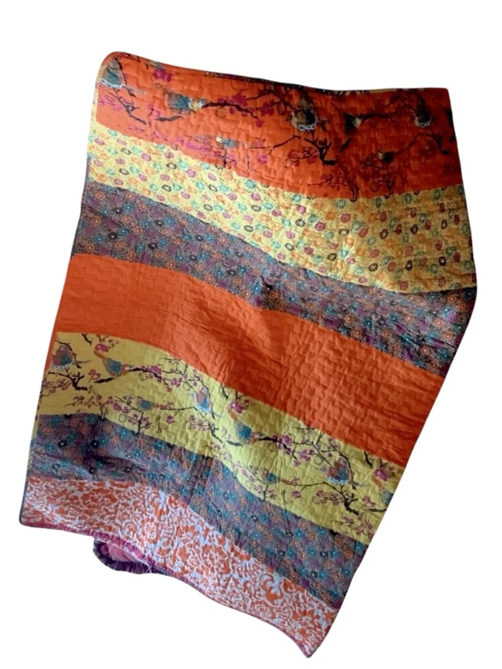 Quilted reversible Floral/Birds warm colored Throw